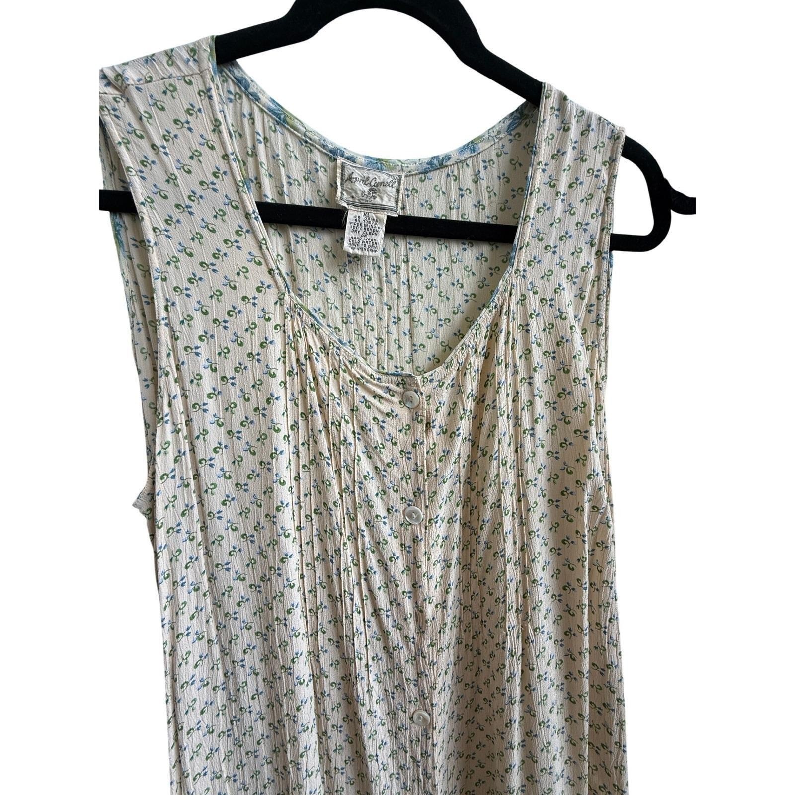 VTG April Cornell Floral Crinkle Rayon Maxi Dress XL Prairie Romantic Lagenlook