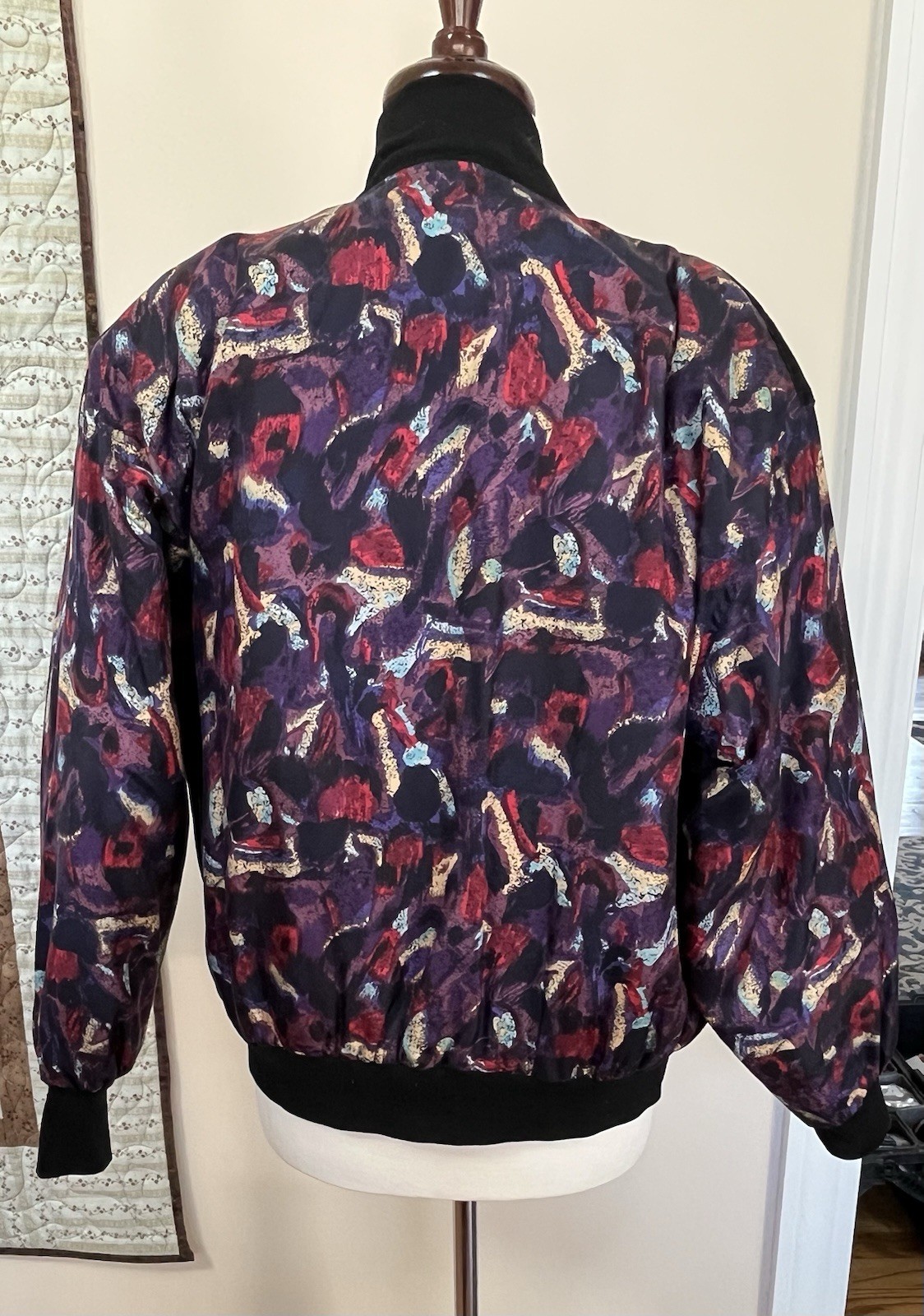 Vintage Women’s Fall Winter Jacket Coat Leather And Silk Purple Size Medium