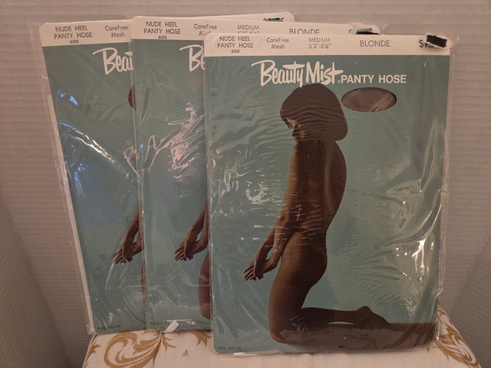 Vintage Beauty Mist Carefree Nude Heel Blonde Pantyhose MED 5’3″-5’6″ LOT OF 3