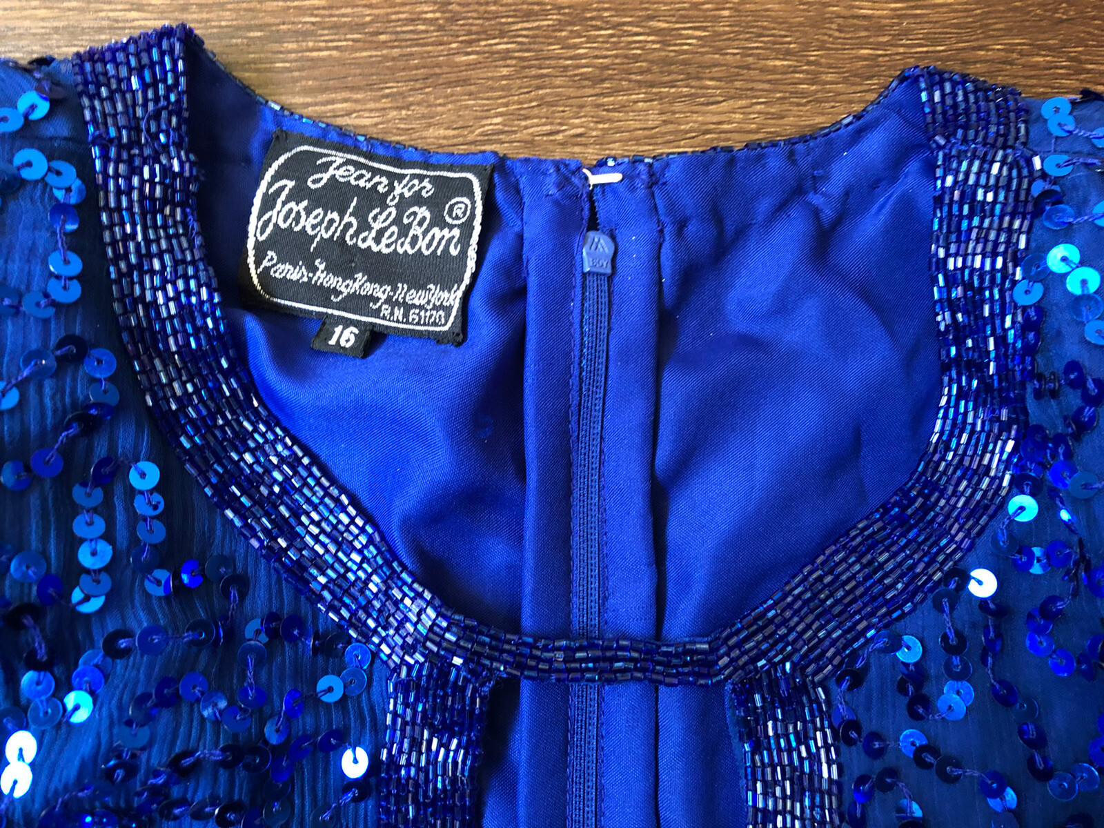 Vintage ’80s Joseph Le Bon Royal Blue Sequined & Beaded Tunic Top Cutout L/XL