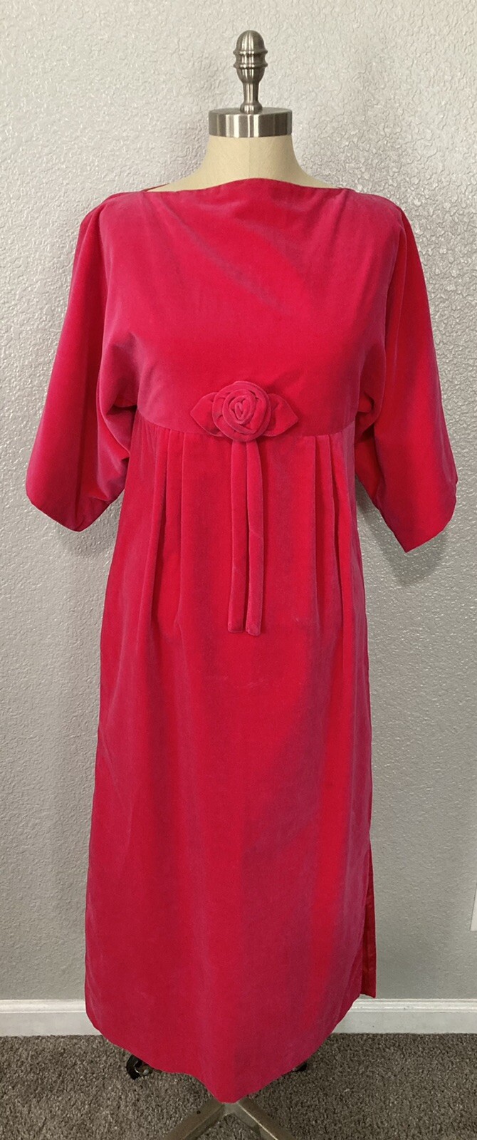 Vintage Timely Fashions More Chicago Pink Velvet Sabrina Neck Dress For Costume