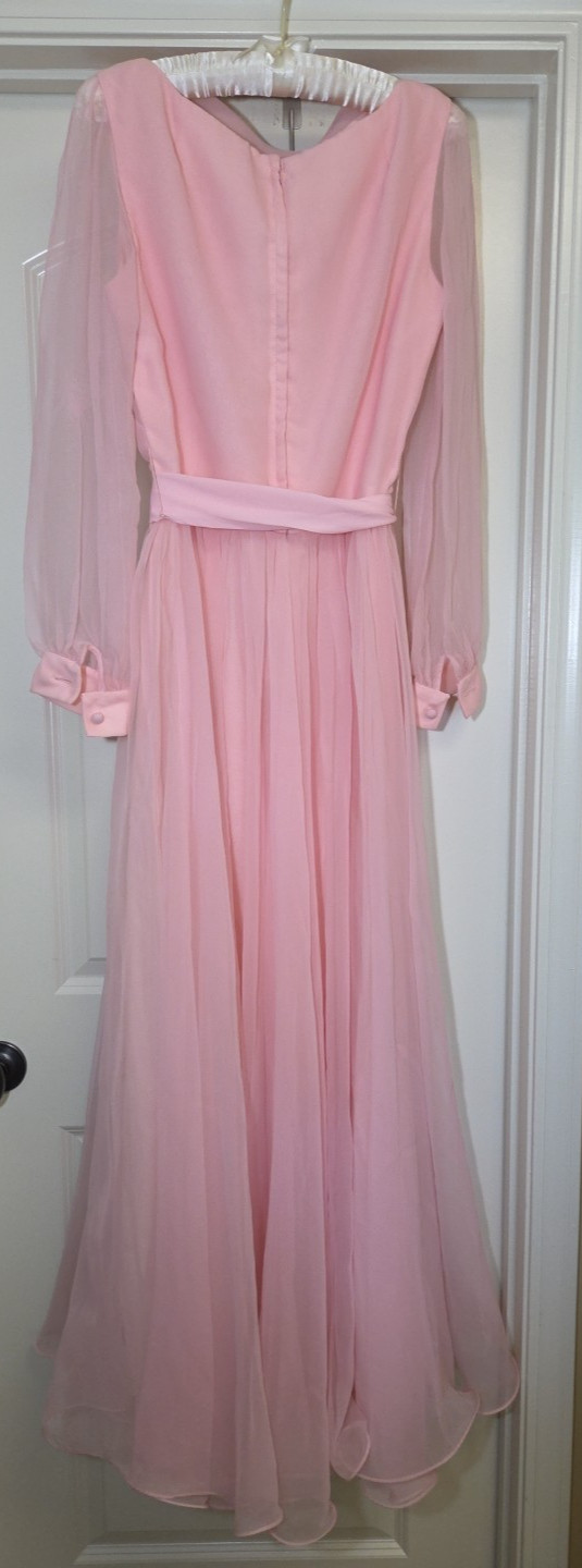Miss Elliette California 1960s Pink Chiffon Gown Long Dress Vintage Size 16