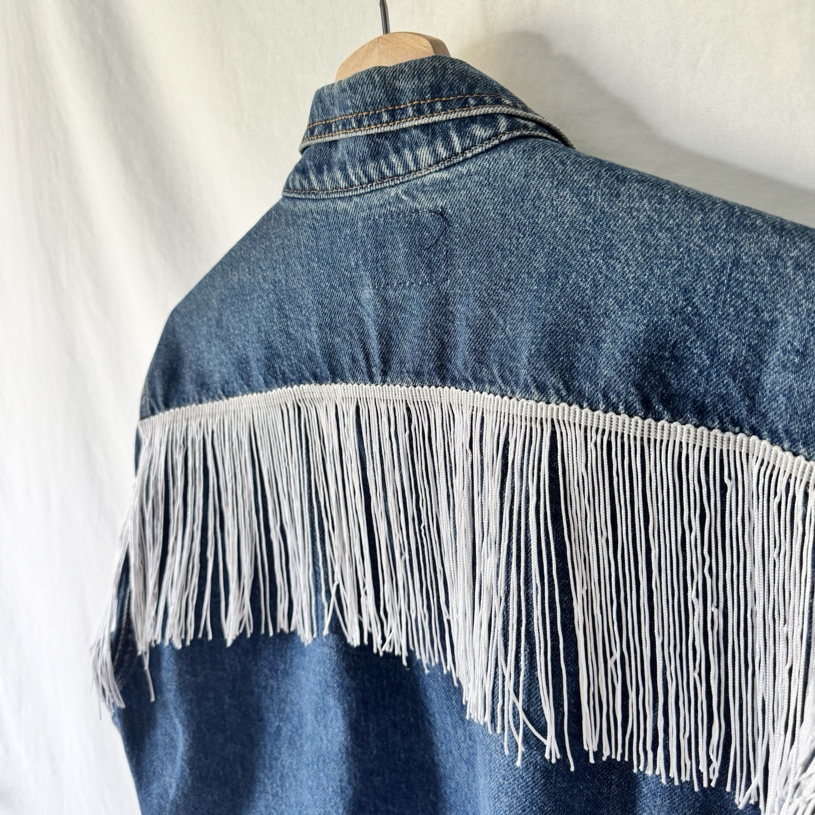 Vintage 80s Denim Jacket With White Fringe by Plain Pockets