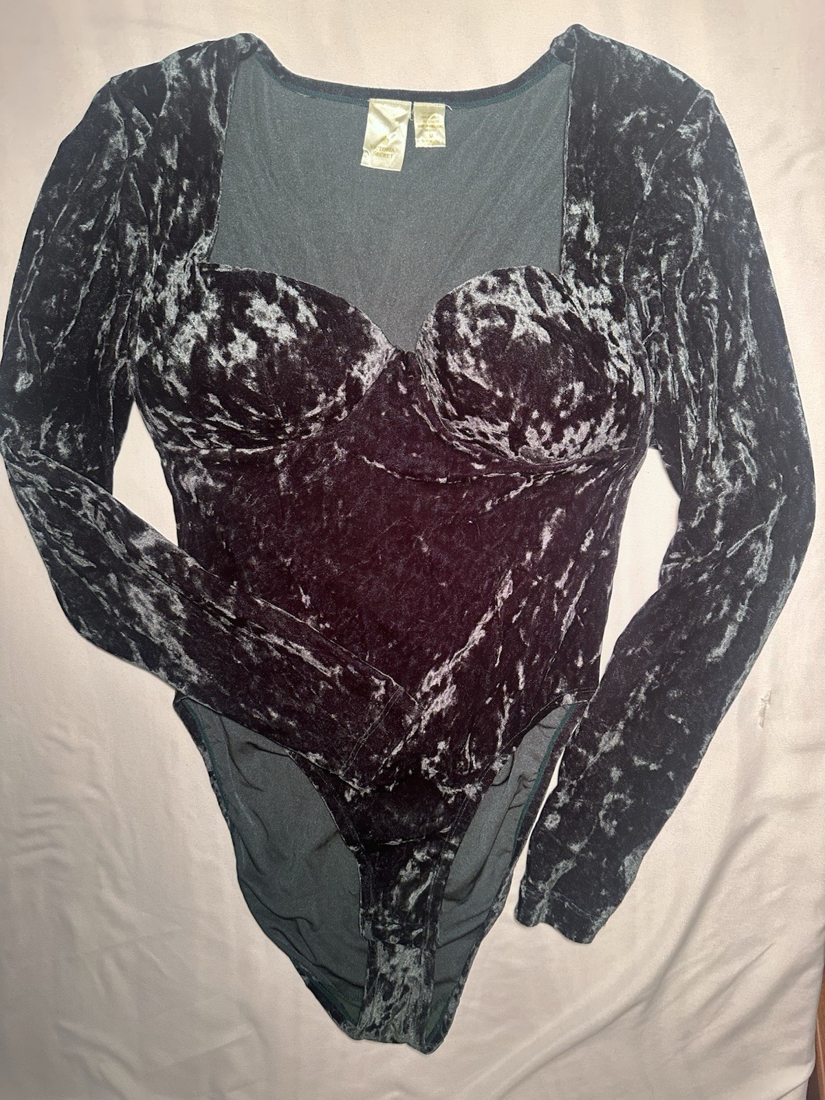 Vintage Victoria’s Secret Emerald Green Crushed Velvet Bodysuit Y2K