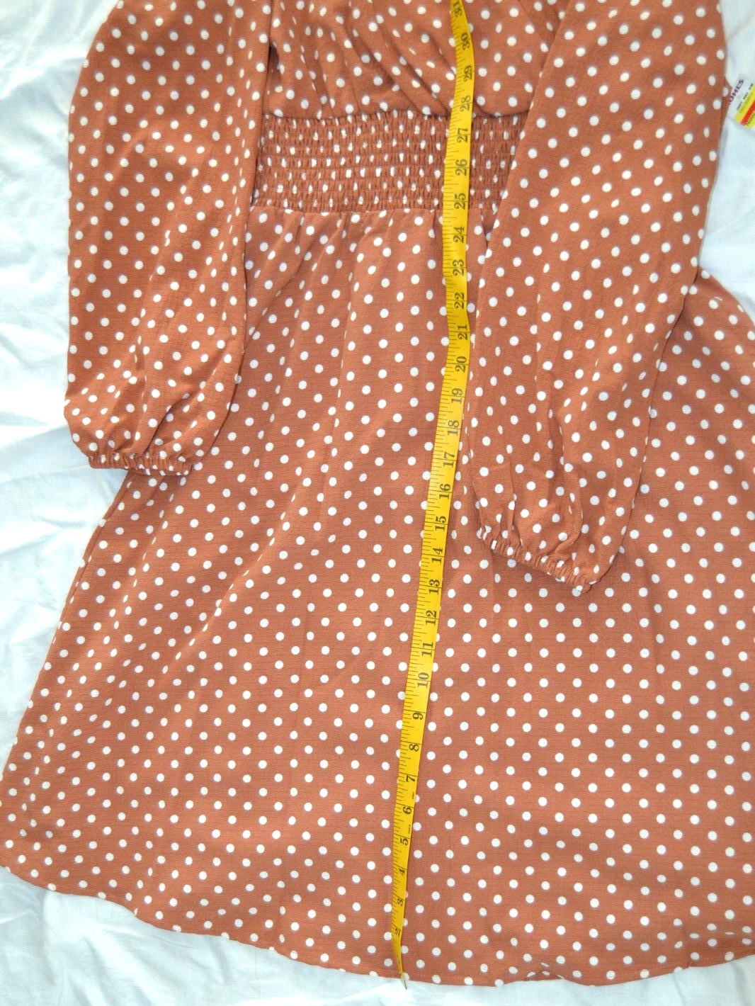 DRAPER JAMES Empire Waist Lined Dress BROWN/WHITE Polka Dots Size S Vtg Kohl’s