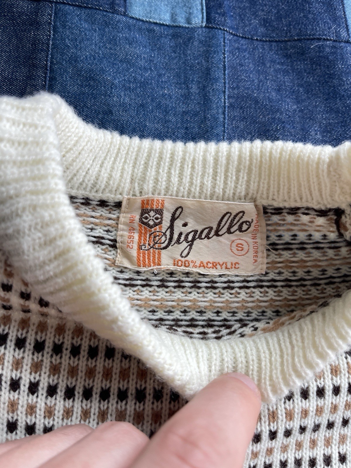 Vintage 50s 60s Fair Isle Acrylic Sweater Fisherman Scandinavian Pattern Size S