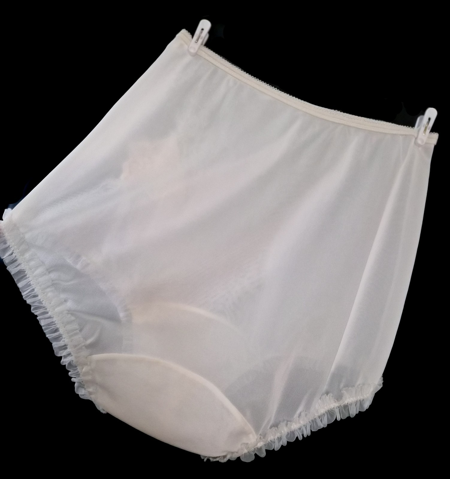 Vintage NYLON Gusset GRANNY Panties SHEER Hi-Rise CHIFFON Lace FLORAL Design M/L