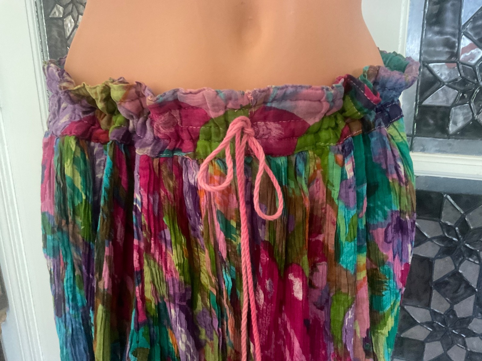 VTG Maxi Skirt Cotton Gauze Thin Drawstring Waist Semi-sheer Fairy Boho