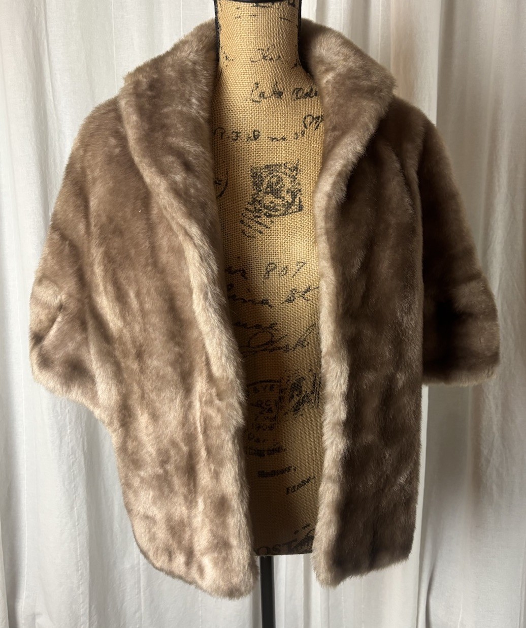 Vintage Faux Fur Stole Wrap Brown Beige Hand Made One Size Evening Formal