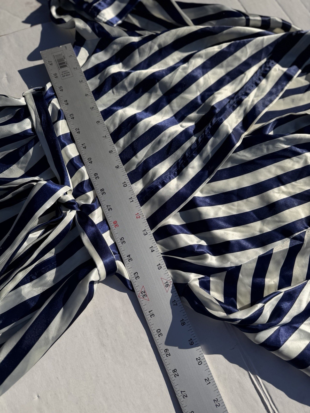 Vintage Lingerie Cacique Polyester Satin Robe Royal Blue And White Stripes Sz M