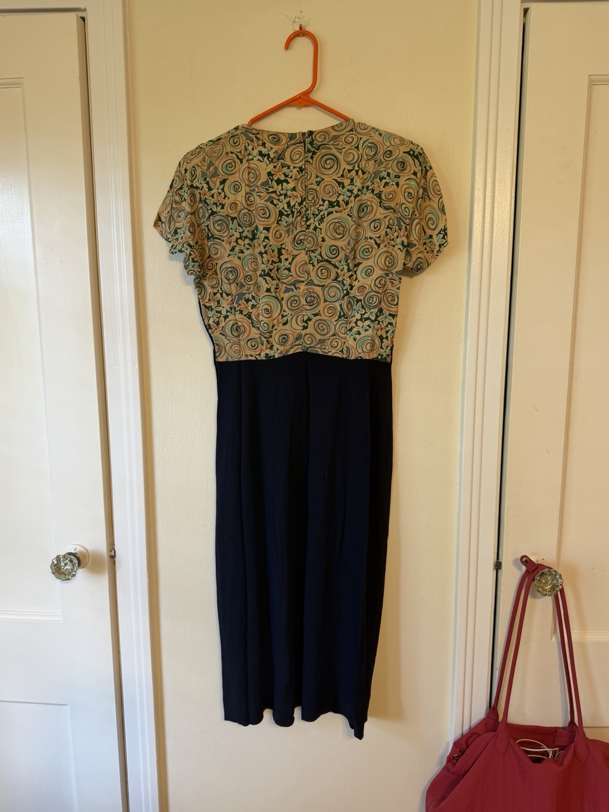 Vintage Navy 2 Piece Dress Jacket Set Matching Suit Midi Dress Secretary 80s Era