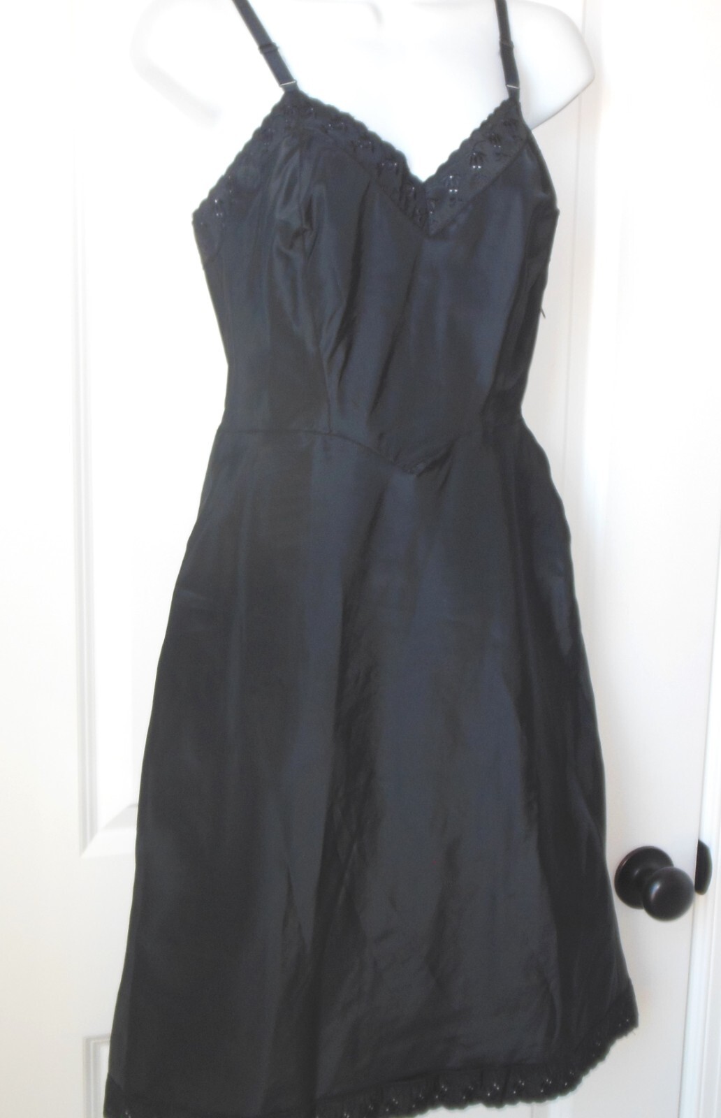 Ariel Barbizon Full Slip sz 12 Black Tafredda Bias Cut Vtg 1950’s Adj Straps
