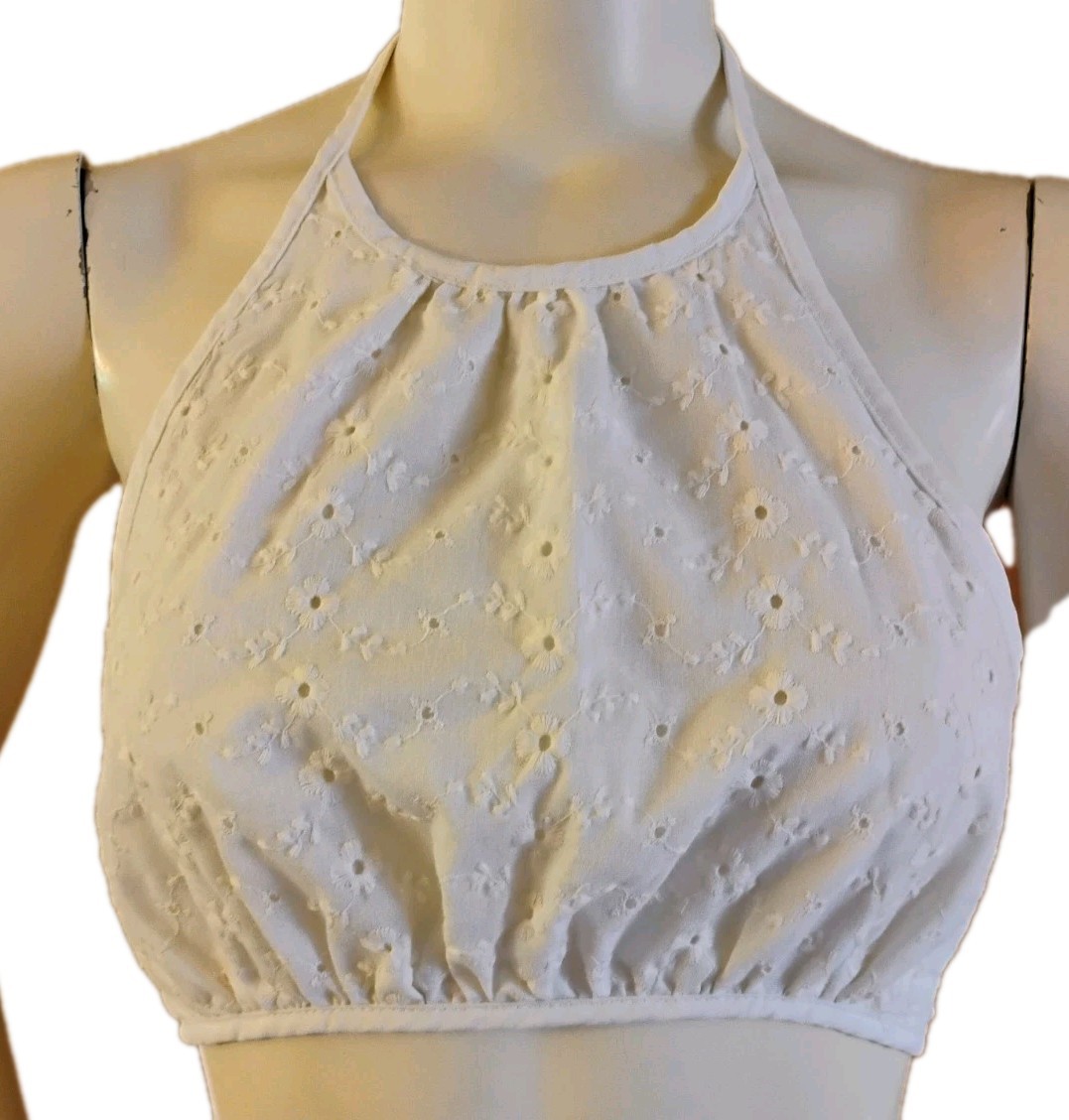 RARE VTG 70’s Cottagecore CHIC „King Kole” White Eyelet Hippie Halter XS