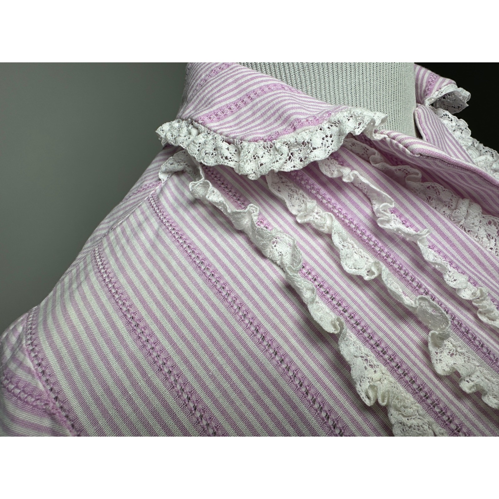 Cute Vintage 1950s Pixie of California Purple Candy Stripe Lace Ruffle Dress