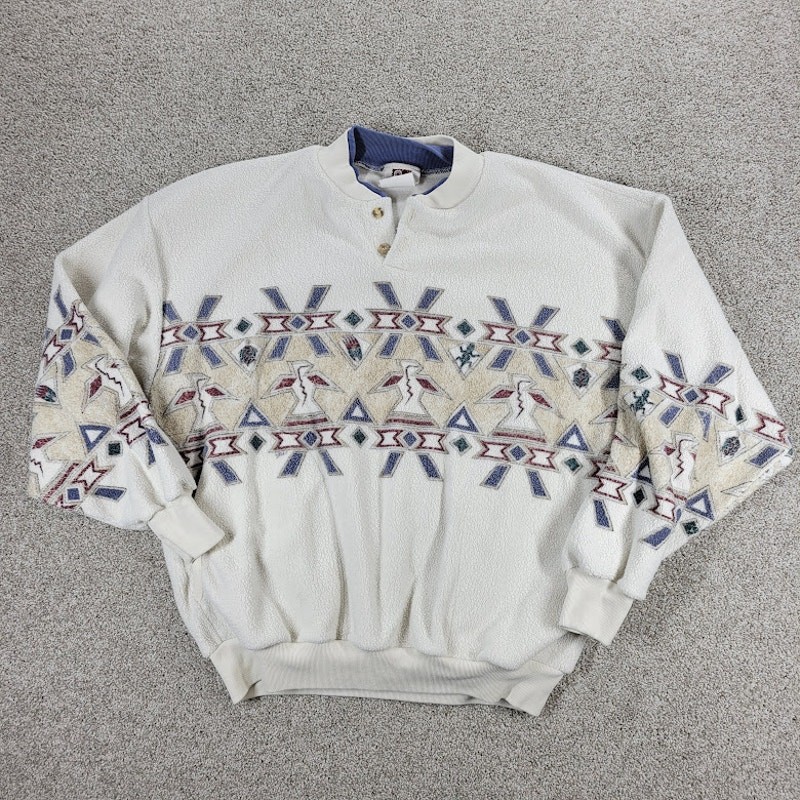 Vintage 90’s Art Unlimited Aztec Sweatshirt Womens M White Brown Phoenix Fleece
