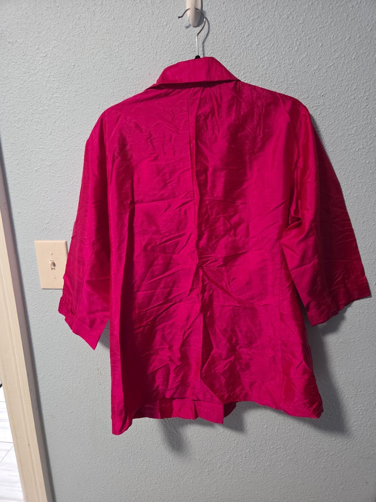 Vintage Chico’s Design 100% Silk Hot Pink Fuchsia Jacket Blazer Top Size 3 XL