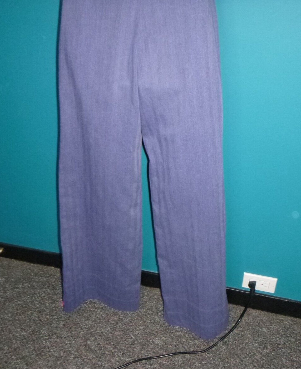 Vtg 70s Groovy The Suit Brand Blue Twill Top & Wide Leg Pants Pleather Trim Sz S