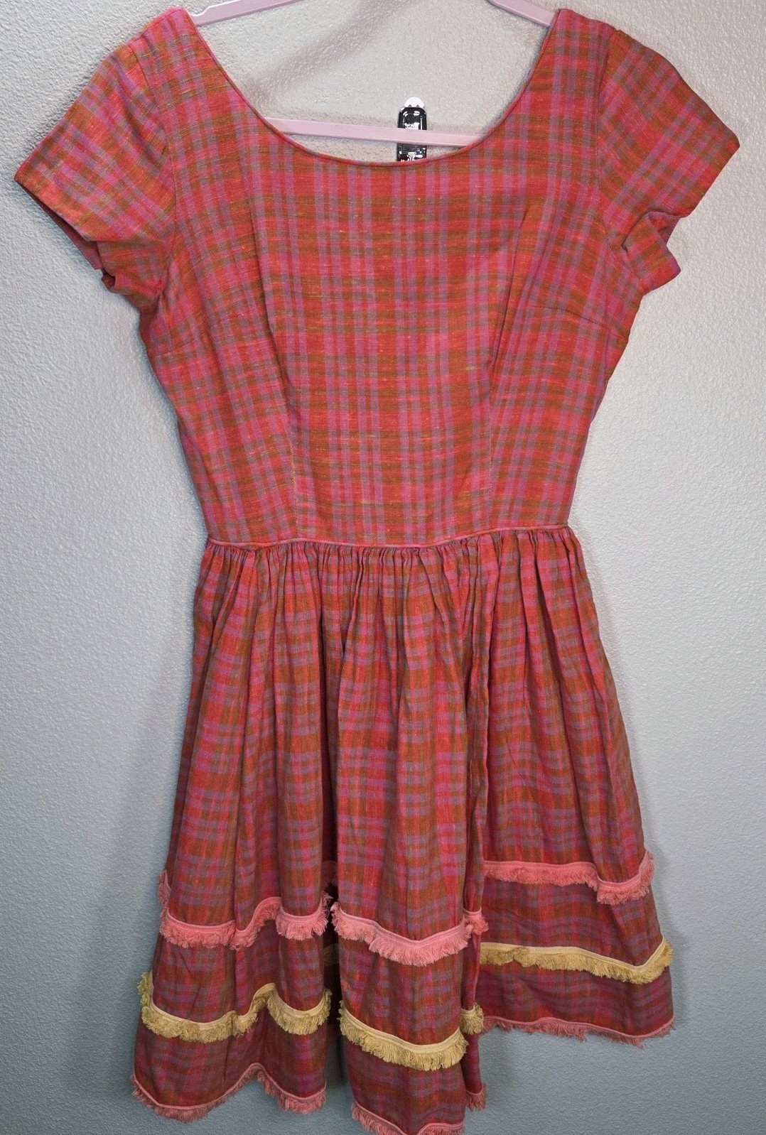 Vintage Murray Millman Plaid Prairie Dress Cottagecore Tiered Boho Dress XS/S