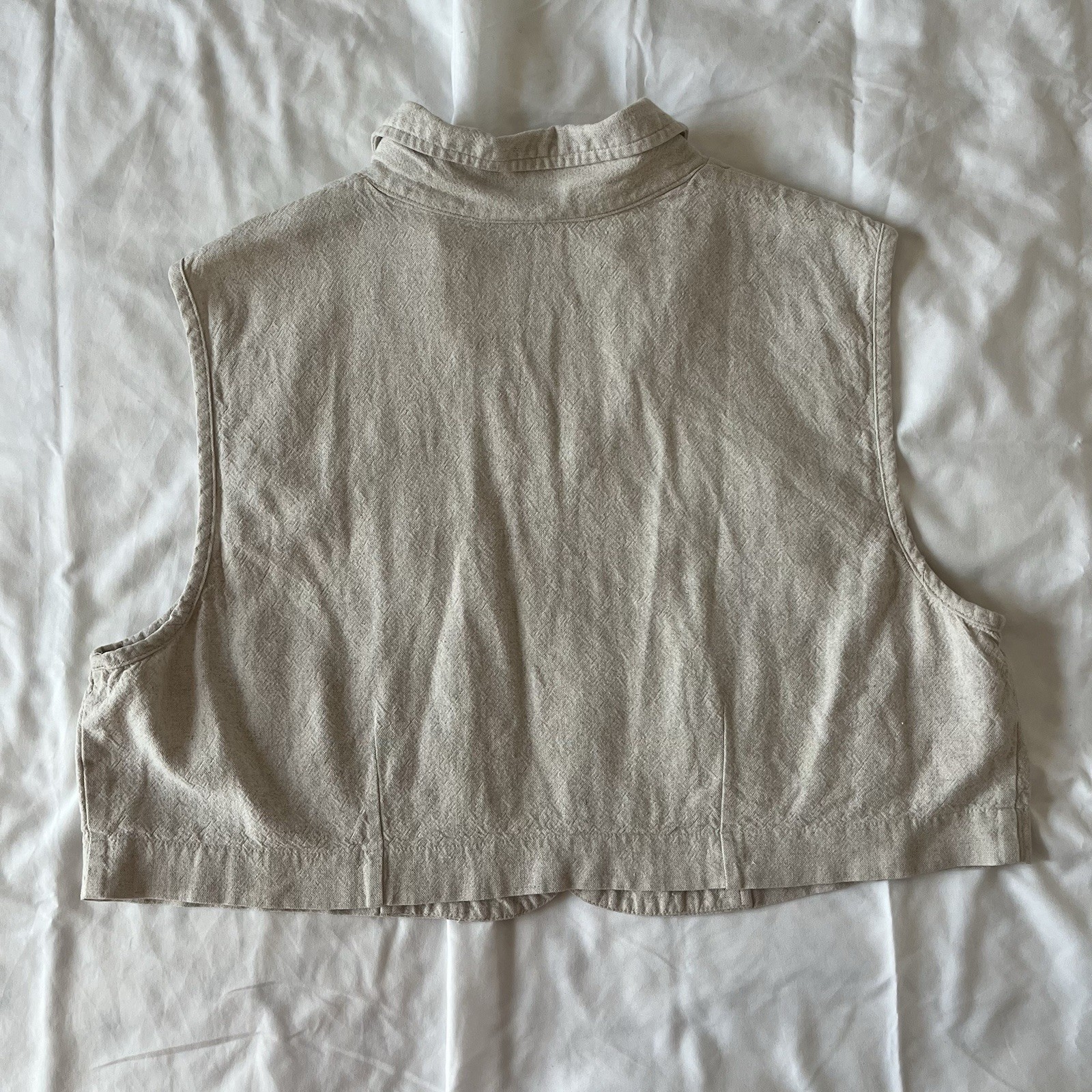Vintage 80s Cream Linen Button Down Cropped Vest Size 20 More Jazz