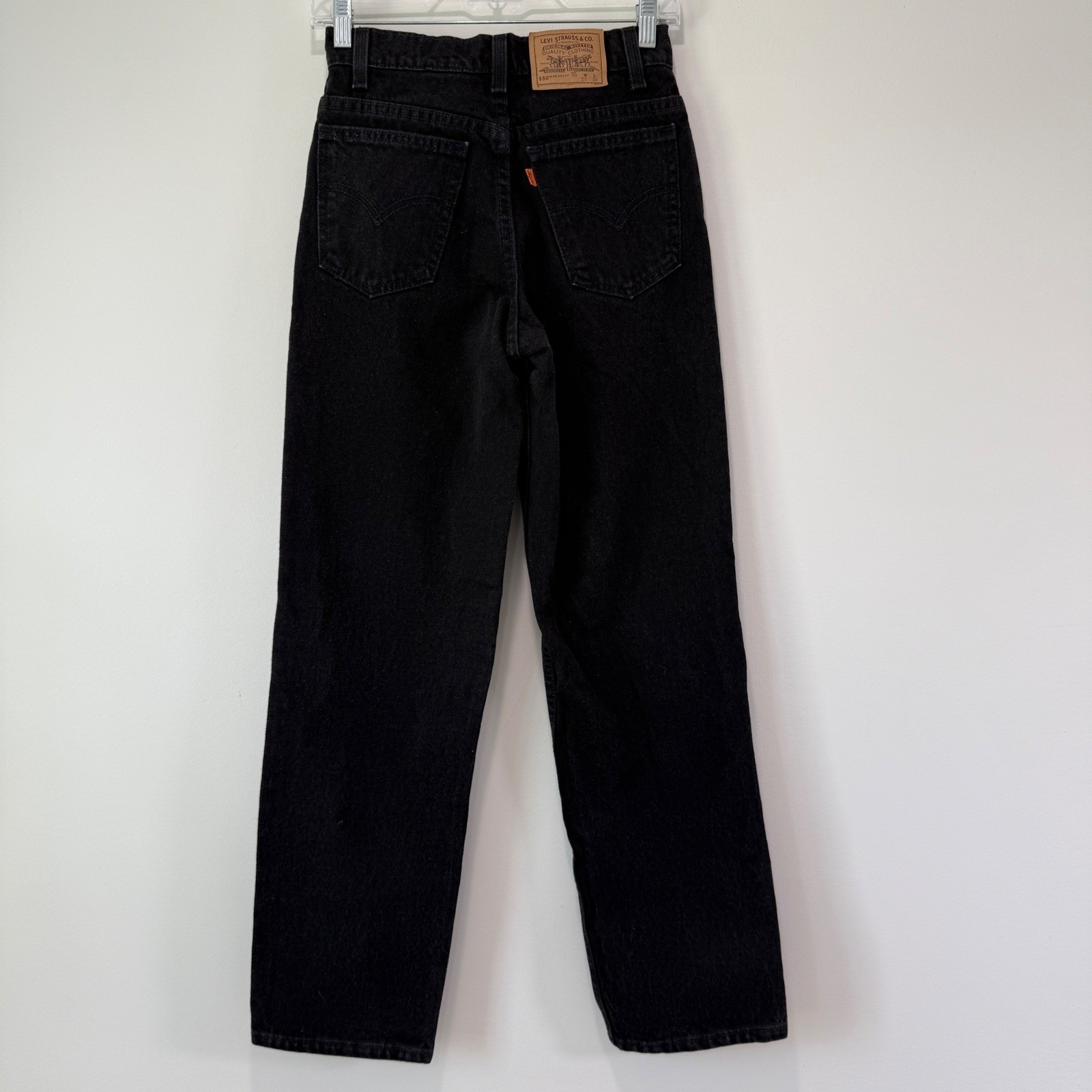 Vintage Levi’s 550 Student Relaxed Fit Orange Tab Cotton Black Jeans 27 X 30 90s