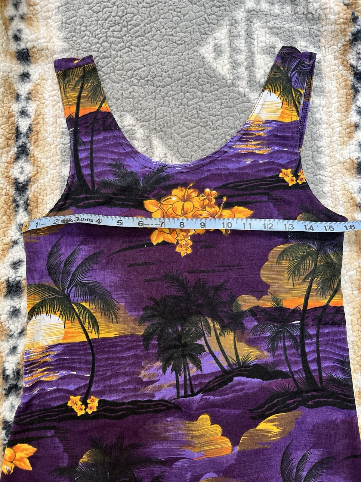 Vintage 90s Body Con Purple Beach Dress With Orange Accents Size L