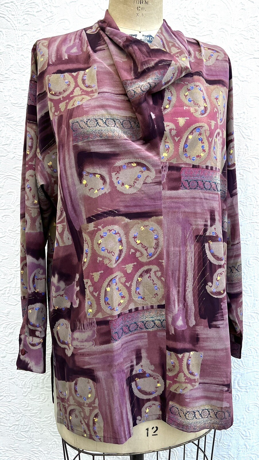 Christian Aujard 90s Vtg Paisley Cowl Blouse LS Pullover 86/90cm Japanese import