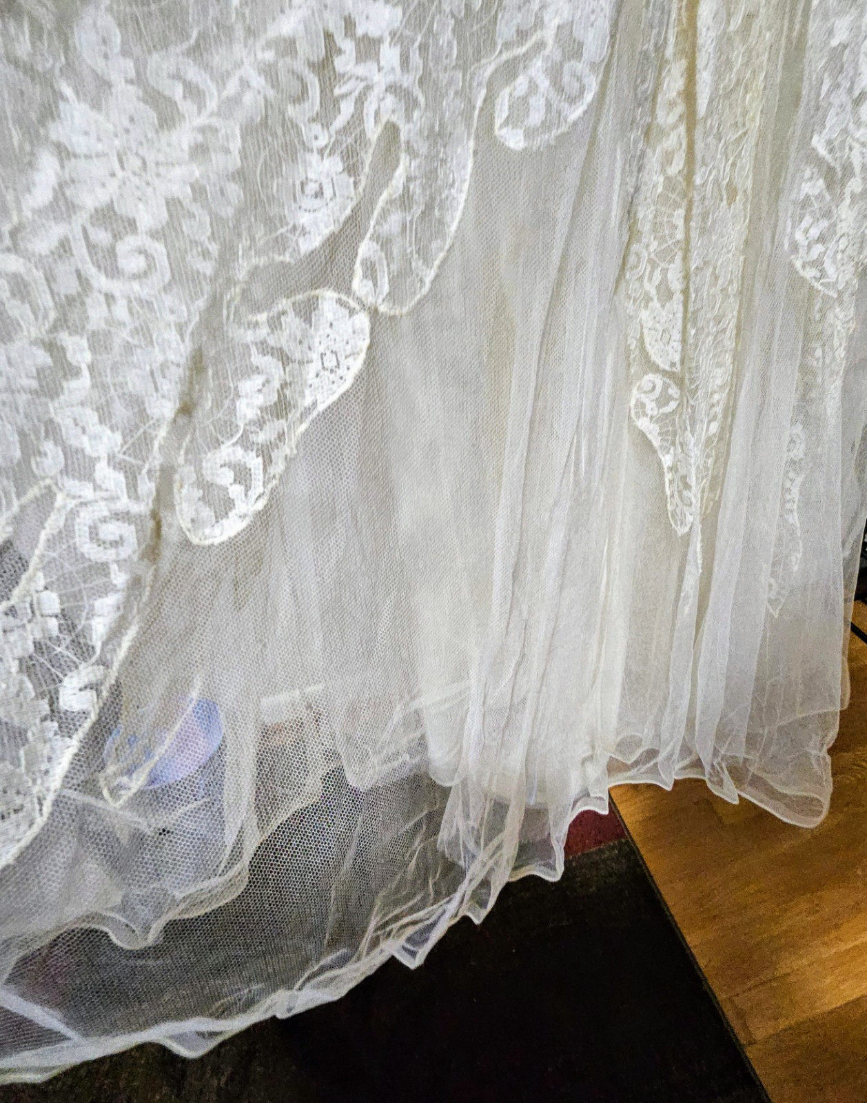 Vintage 50s Maurer Wedding Dress Tulle Lace Button Up Cottage Core