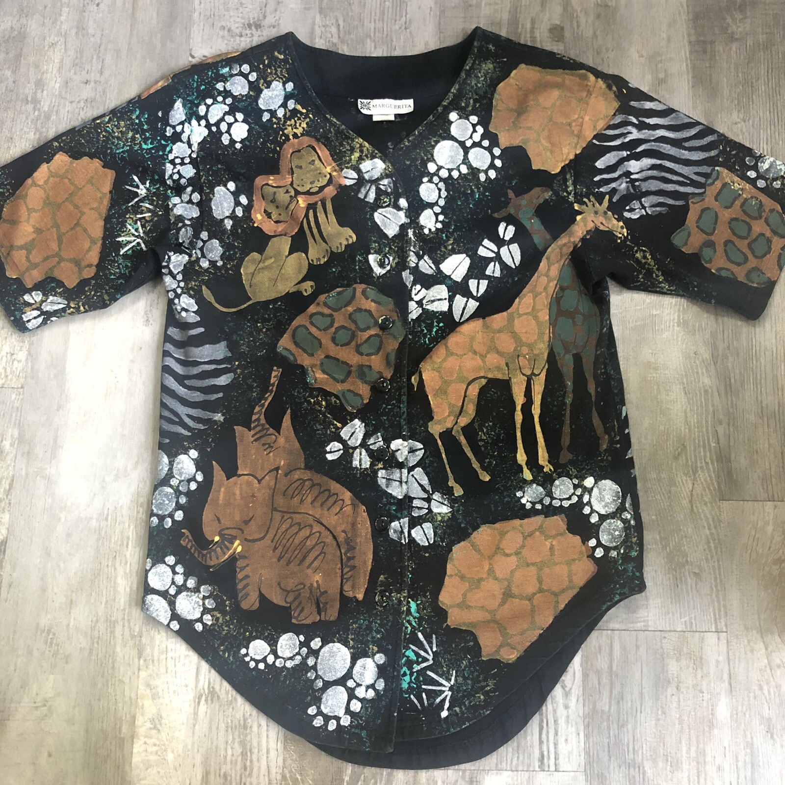 Vintage Shirt Medium Hand Painted? African Safari Animals Statement Art Wear Y2K