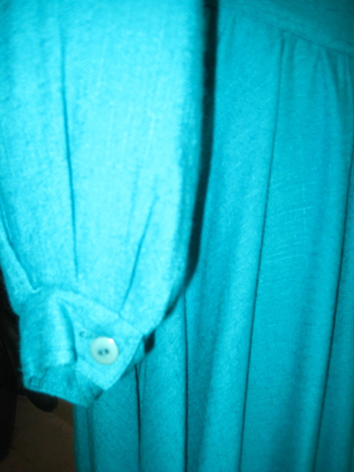 Vintage Secrets 80s rayon/flax kelly green fit/flare button front midi dress 6