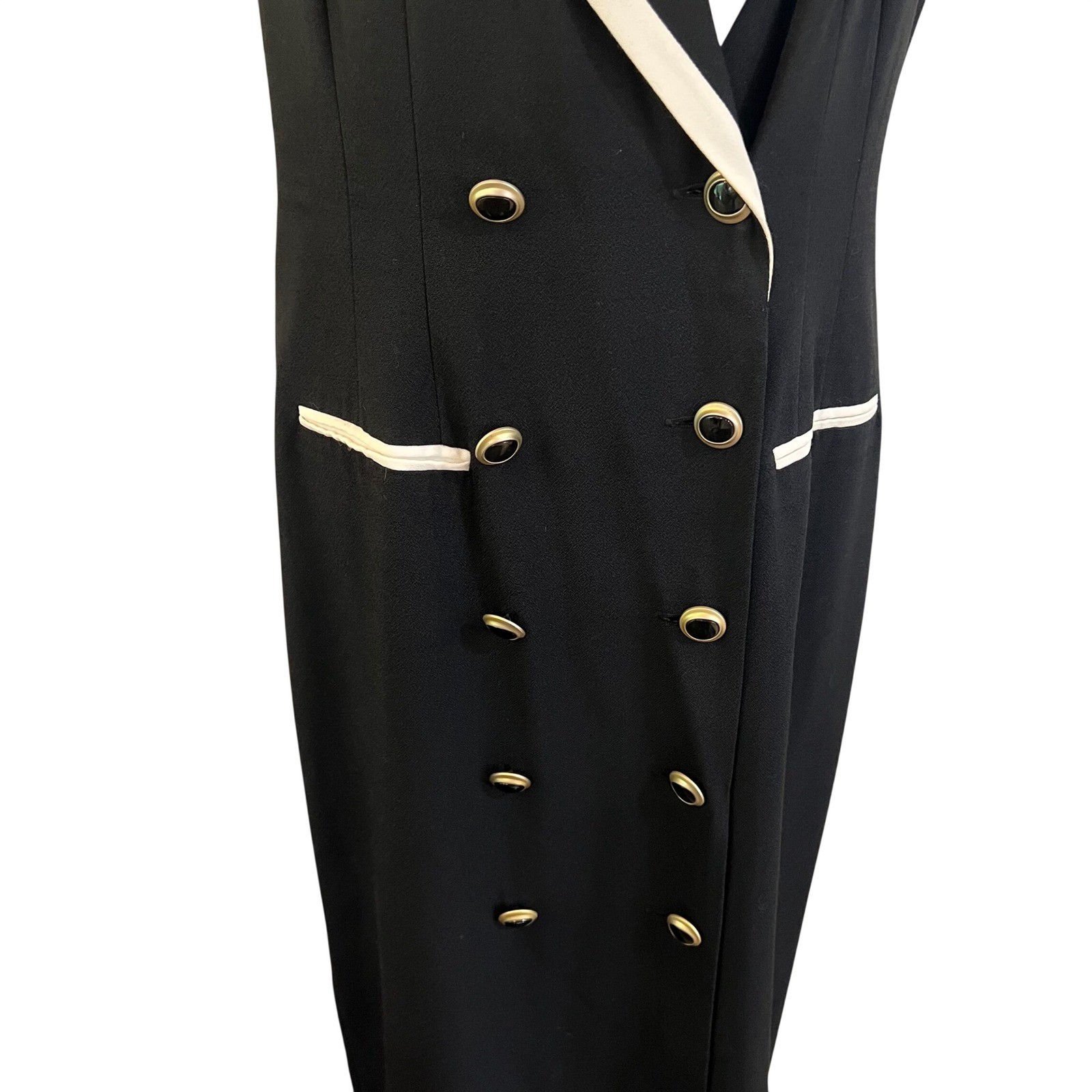 Vintage Danny & Nicole Black Rayon Tuxedo Maxi Dress Double Breasted Size 14