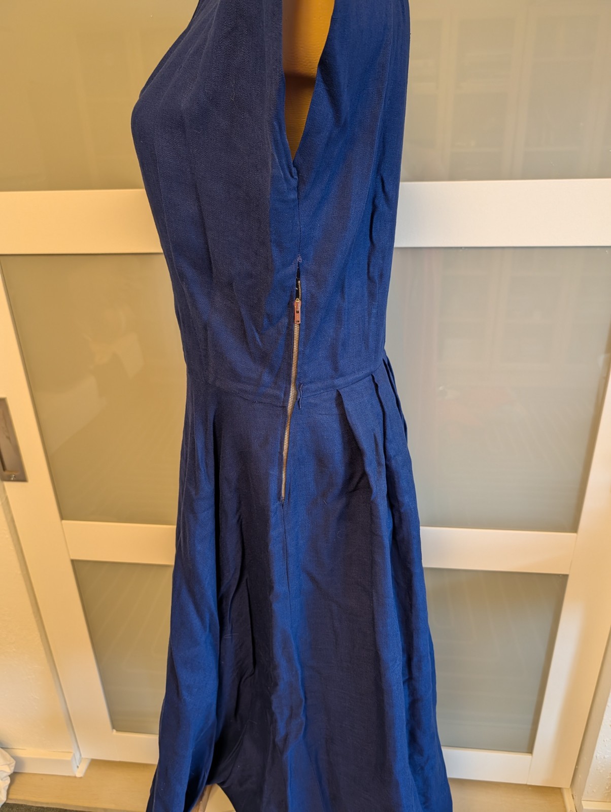 Authentic Vintage Handmade Navy Linen 50s Dress Sz M/L