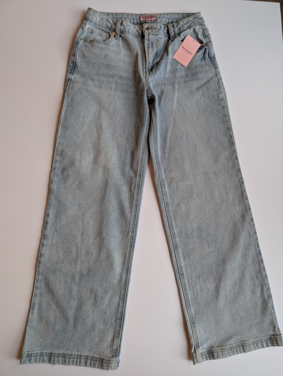 Juicy Couture Light Wash Rhinestone Embellished Jeans 7/28 Wide Leg Hi Rise Y2K