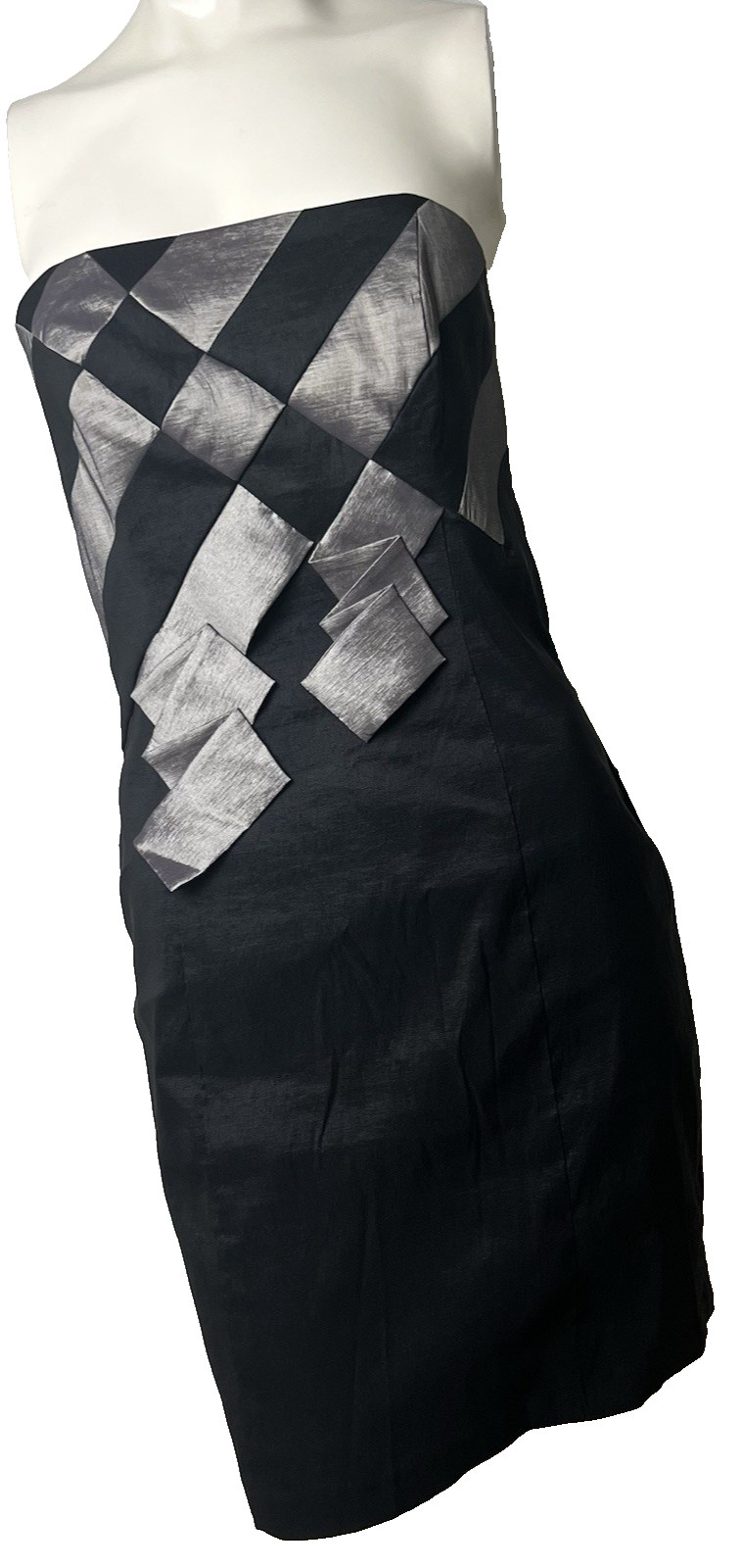 Jessica McClintock Strapless Black Cocktail Dress Pewter Detail Size 8