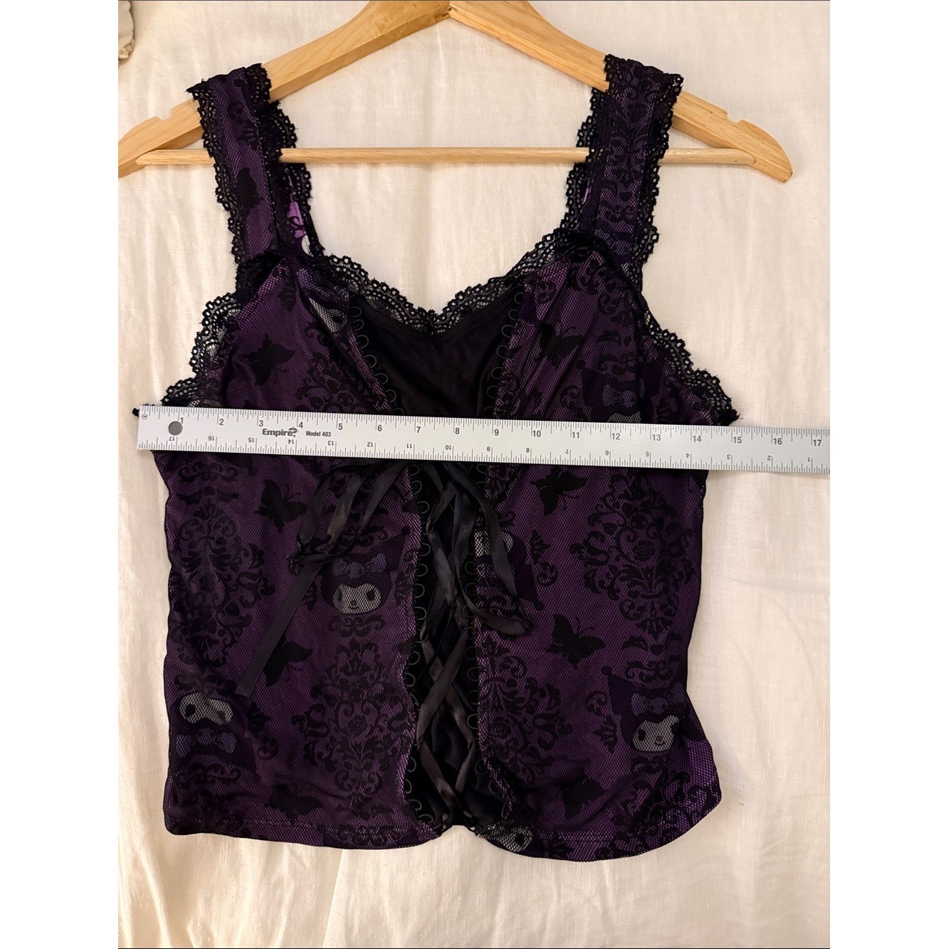 Kuromi Whimsy Goth Lace-Up Corset Tank Top Purple & Black Fairycore Y2K Size M