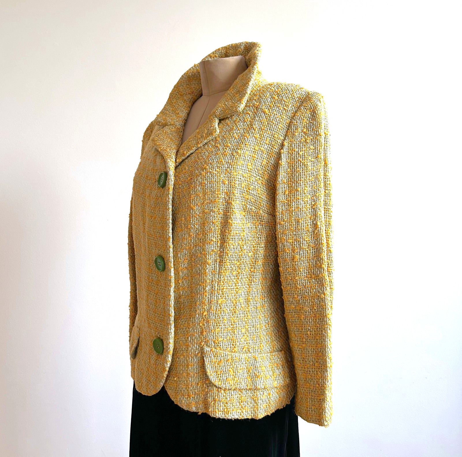 Vintage 1950s Yellow Green Tweed Soft Tailored Blazer Jacket Maisel sz M L 10 12
