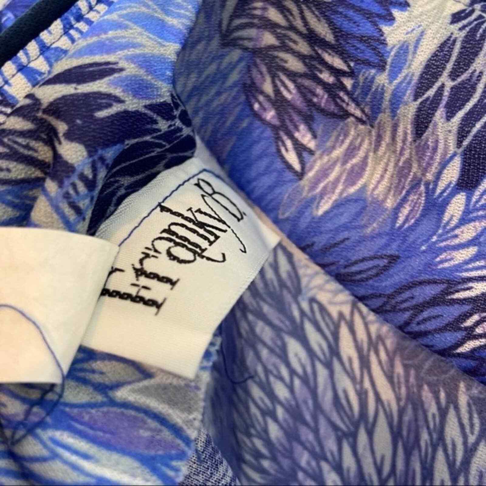 Blouson Dress Sheer Franky B Women’s Sz S Blue Round Neck Feathers Puff Sleeve