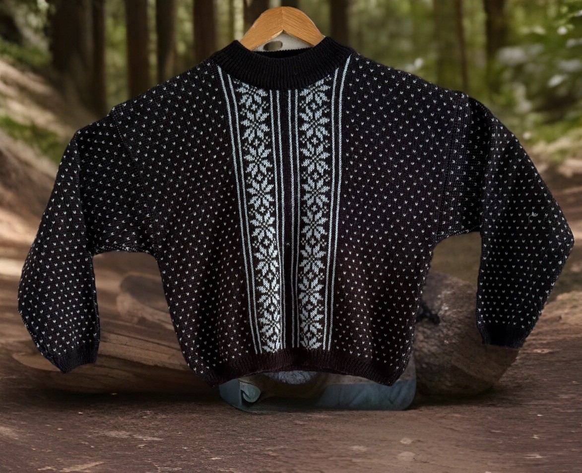 Vintage 1980’s Spettro Acrylic Knit Alpine Nordic Ski Black Blue Sweater, Medium