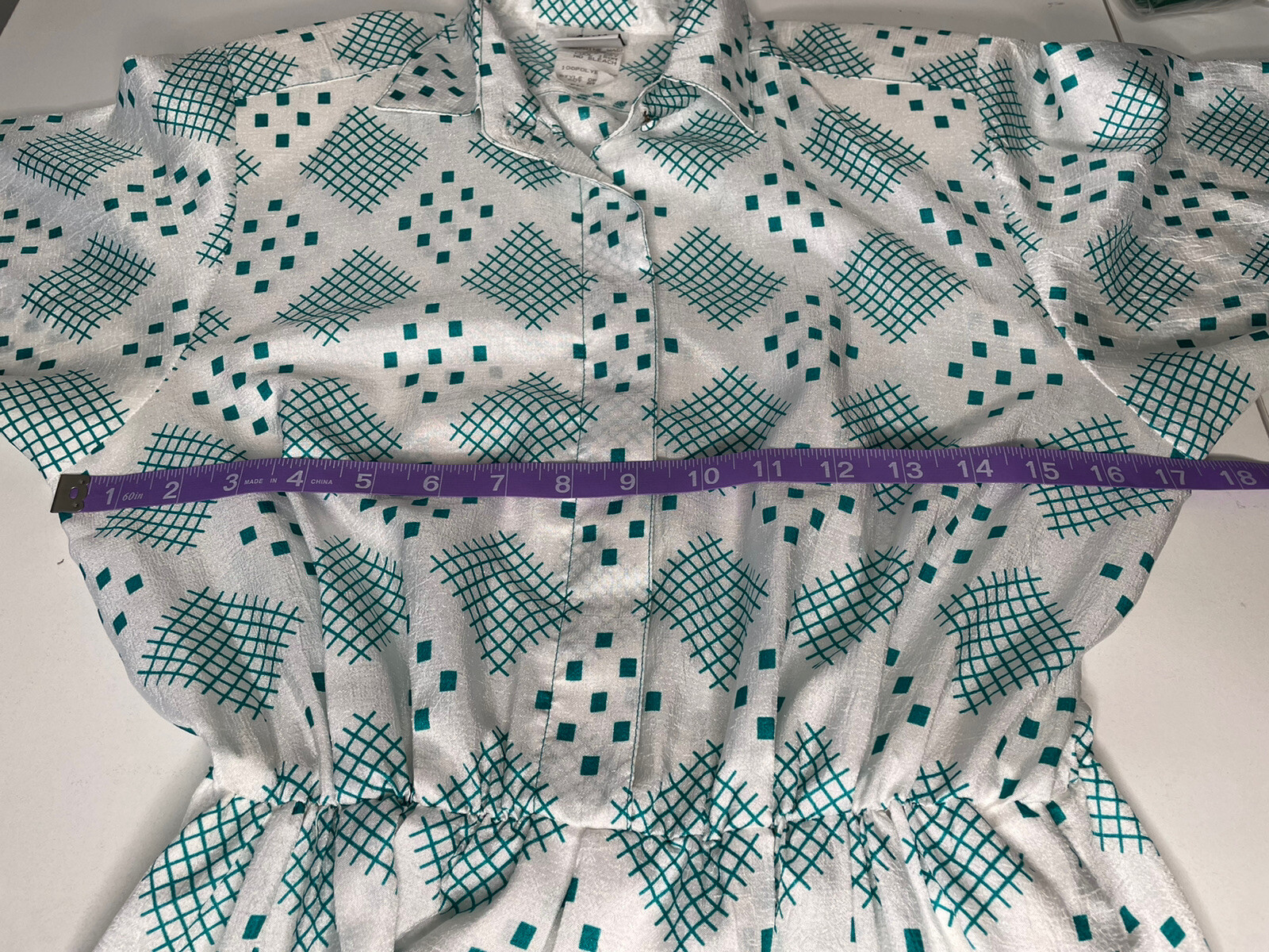 Vintage Petites By Willi Dress Sz 6 Semi Sheer Belted Gathered Waist Teal White
