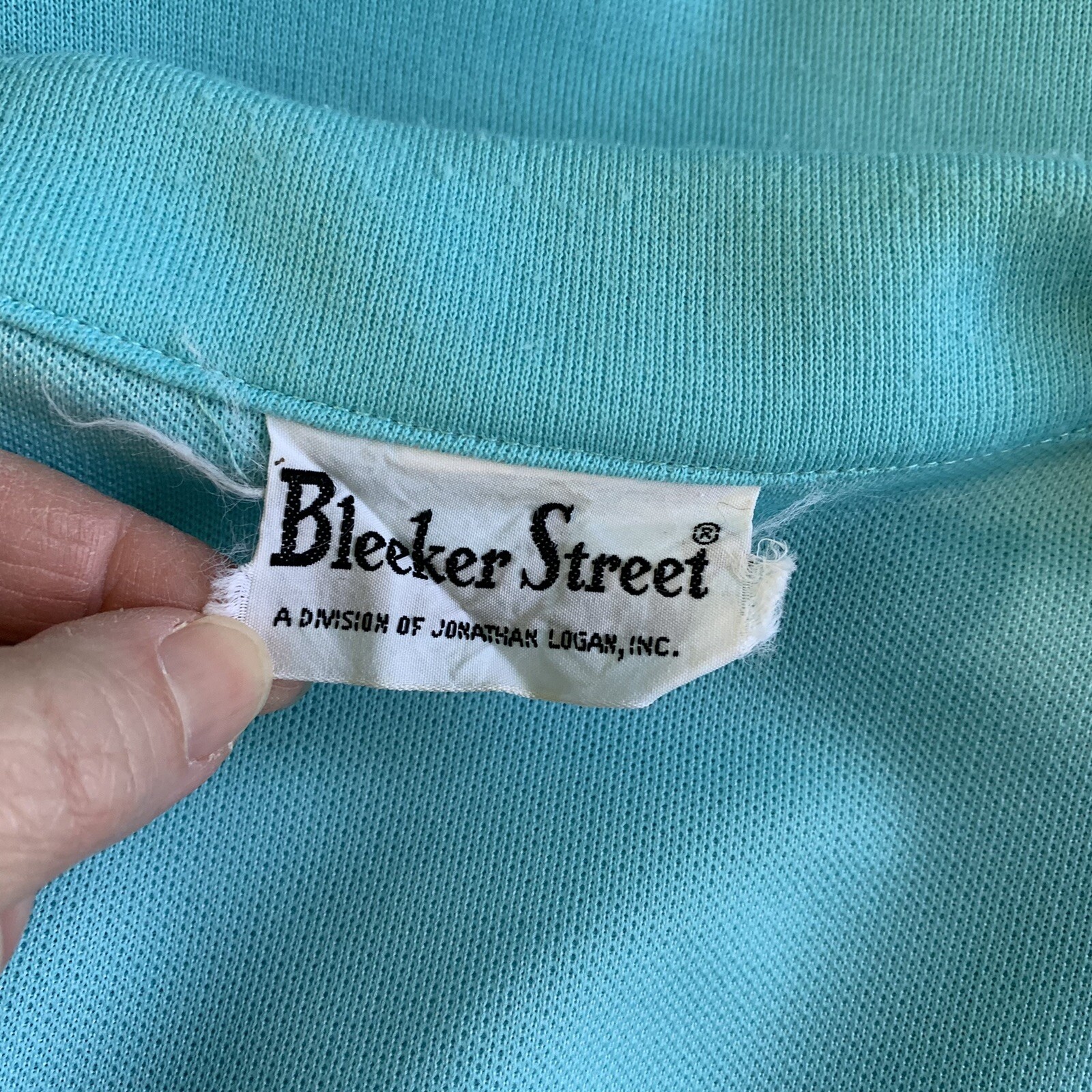 Vintage 1970s Bleeker Street Turquoise Knit Matching Dress Jacket Set Sz Large