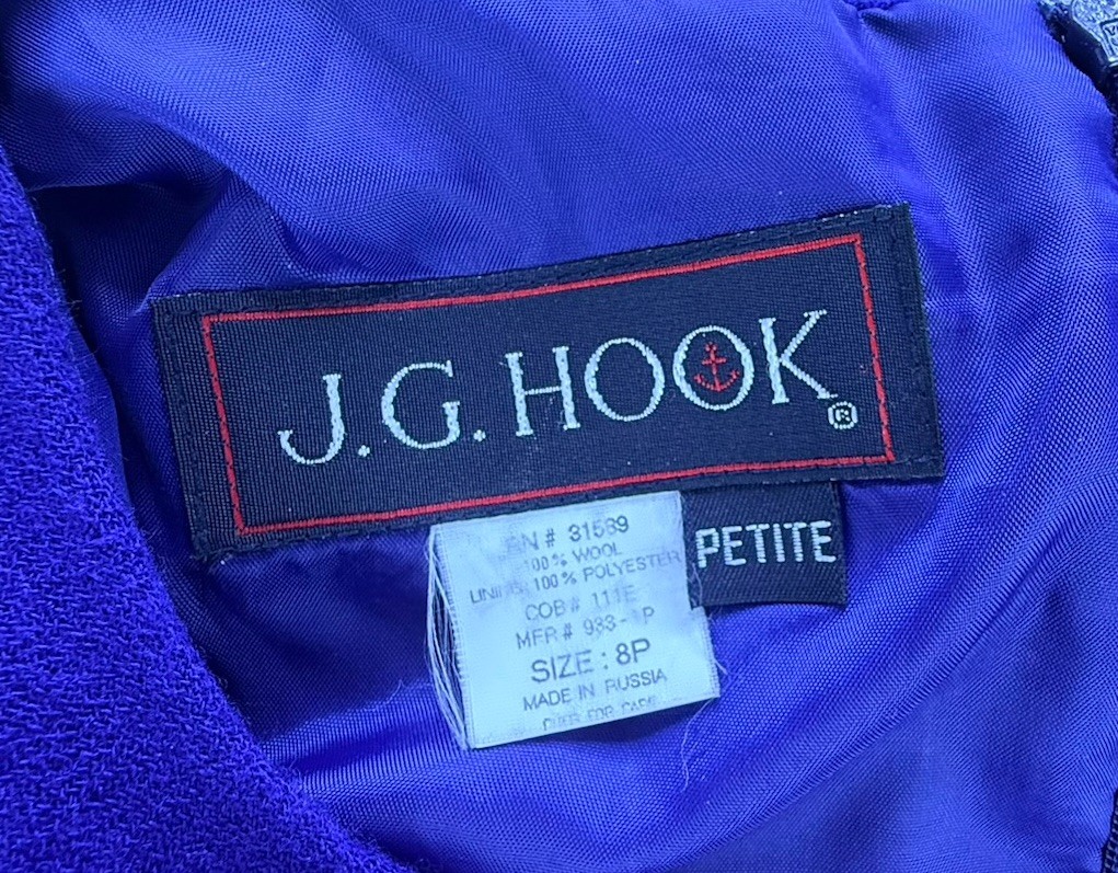 Vintage 80s JG Hook Royal Blue Woop Longsleeve Mini Cocktail Dress Size 8P