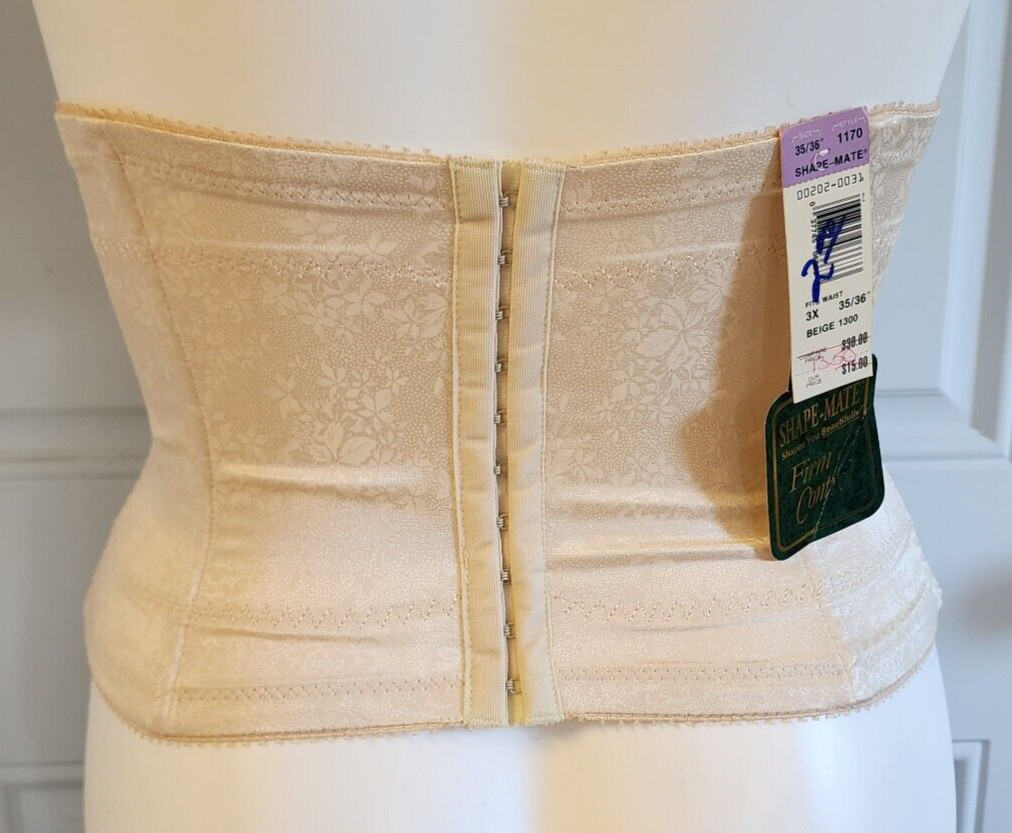 VTG Shape-Mate Firm Control Waist Trainer Satin Nude Shapewear Corset Belt Sz 3X