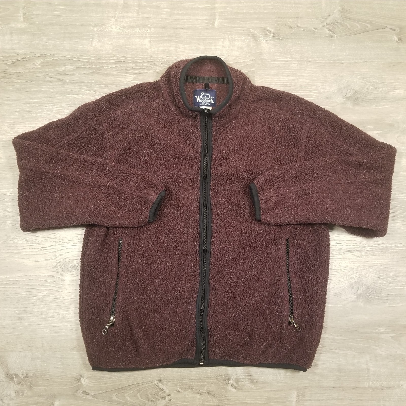 Vintage 90s Woolrich Full Zip Sherpa Fleece Jacket Womens Medium Maroon Burgundy