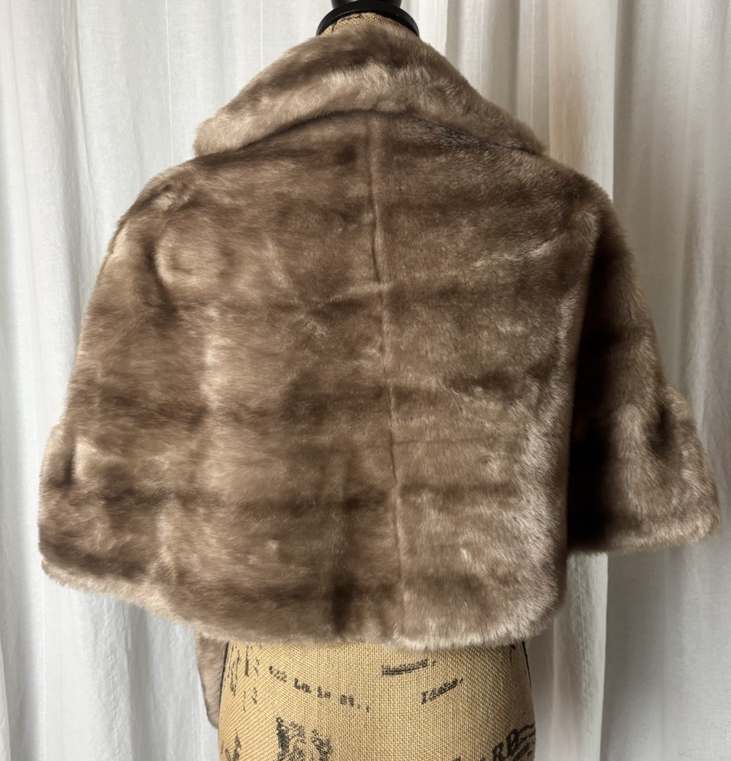 Vintage Faux Fur Stole Wrap Brown Beige Hand Made One Size Evening Formal