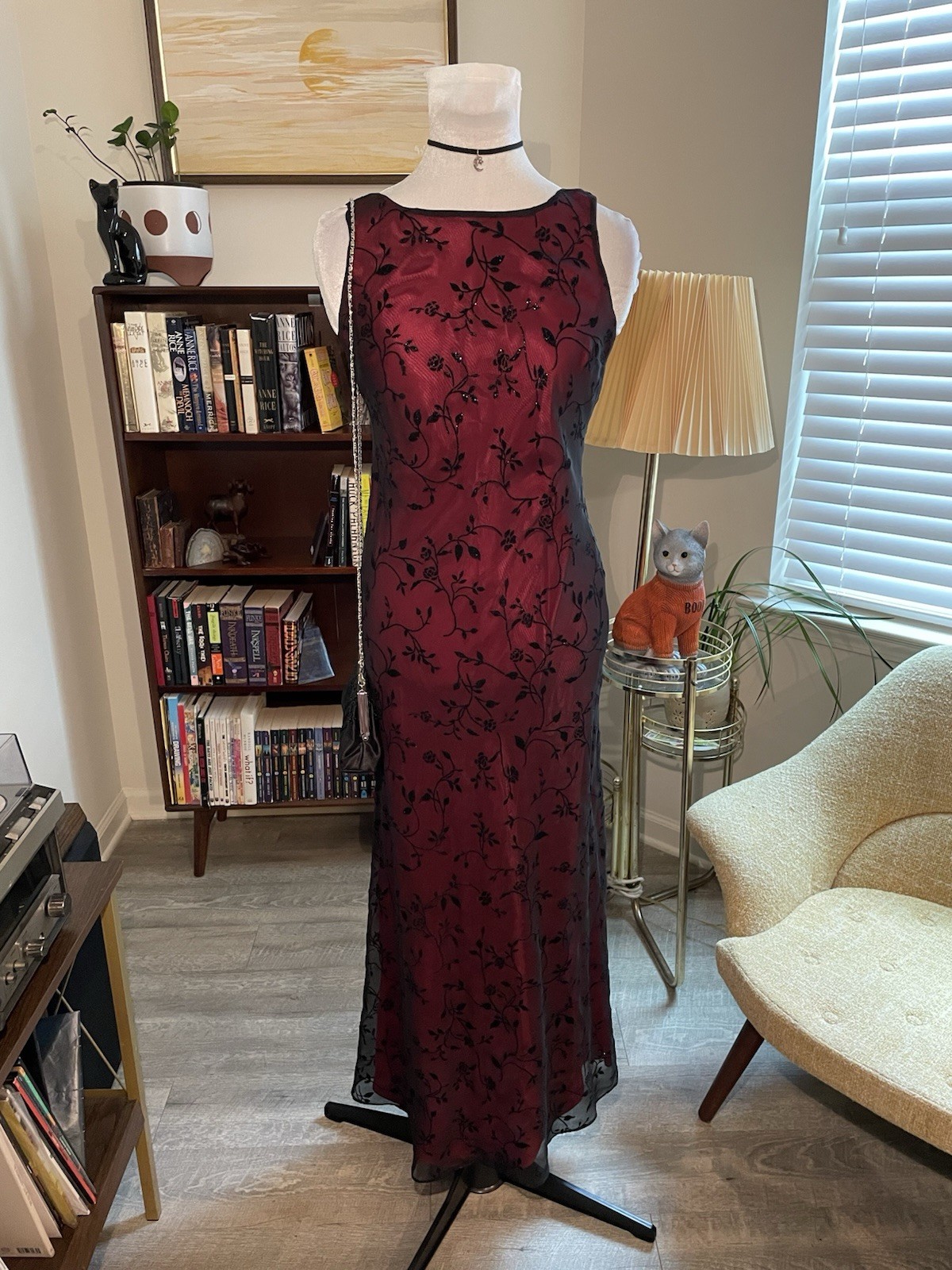Vintage 90s Chelsea Nites Burgundy Cowl Back Dress Vampire Goth Whimsigoth