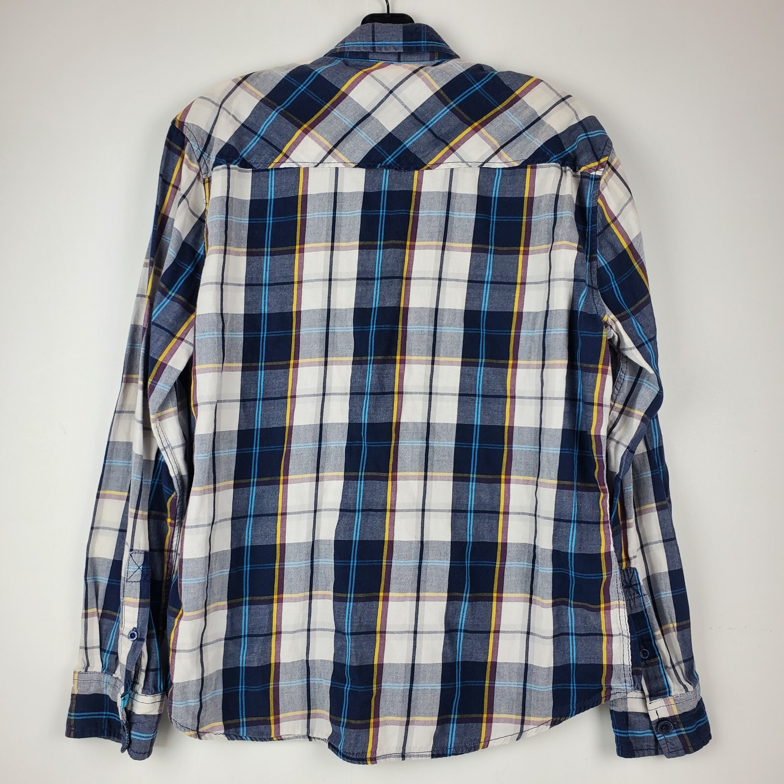 Vintage JNCO Shirt Womens Medium Blue White Tartan Plaid Button Up Casual Y2K