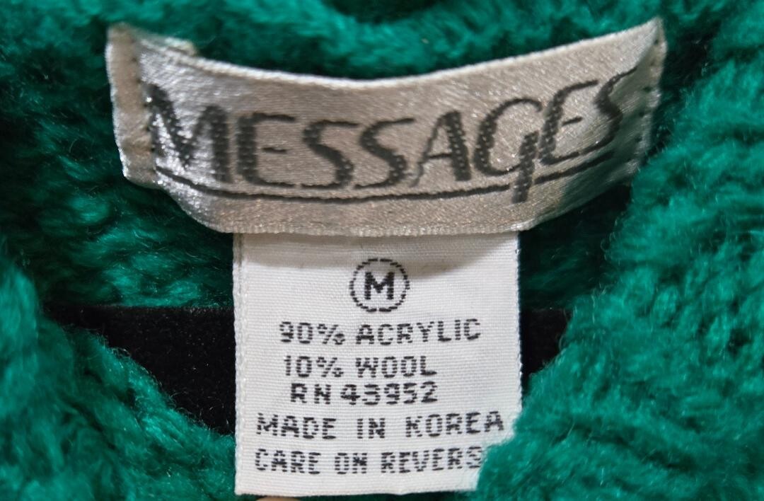 Vintage Messages Snowman Pipe Broom Scarf Winking Knitted Green Vest Size MED