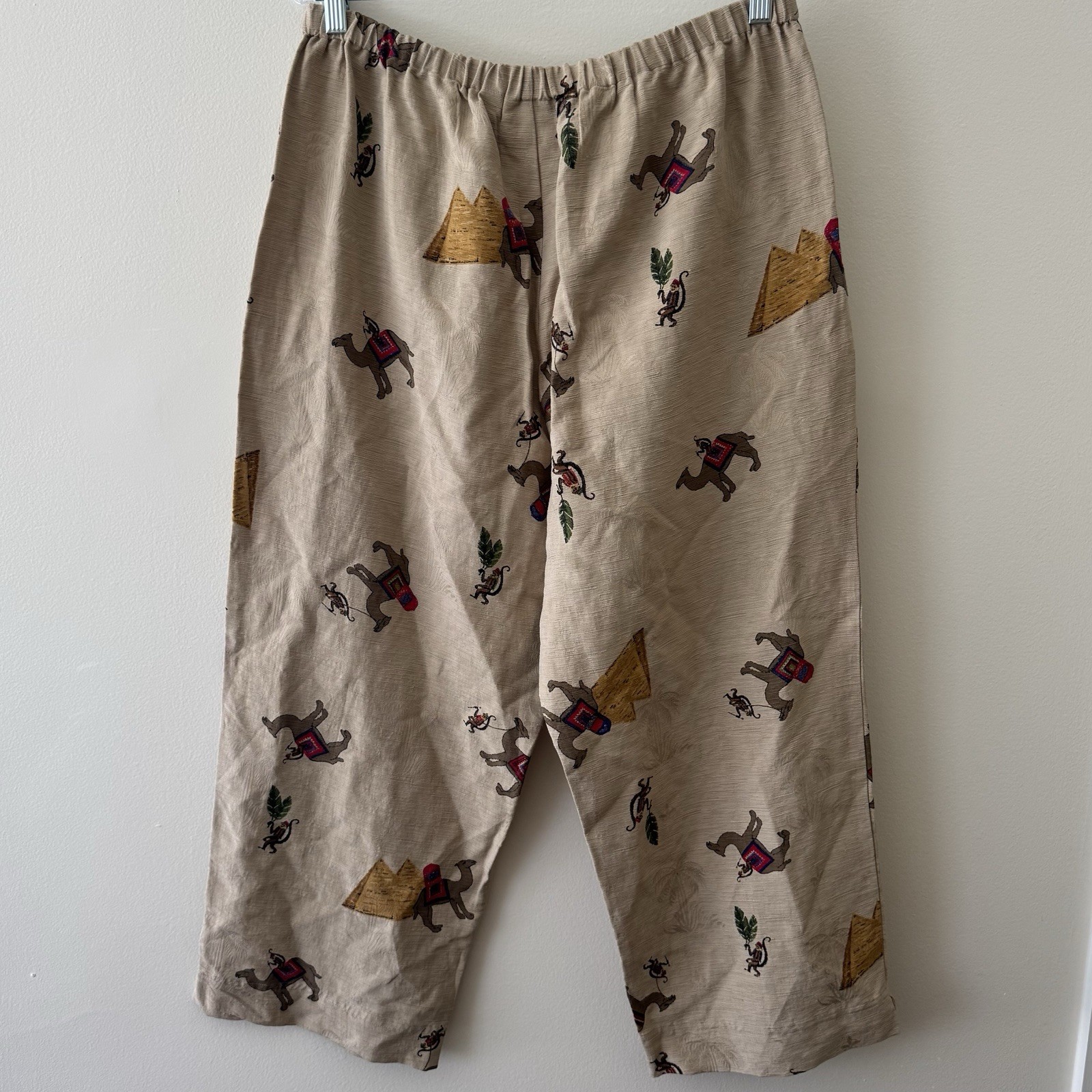 Vntg Chicos Design Silk Linen Pants Sz 3 (Large) Camel & Monkey Desert Chic 90s