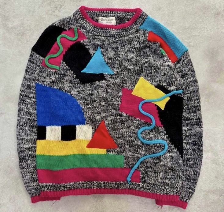 vtg colorful abstract sweater Memphis Design Movement 80s 90s Jamie Scott Size L