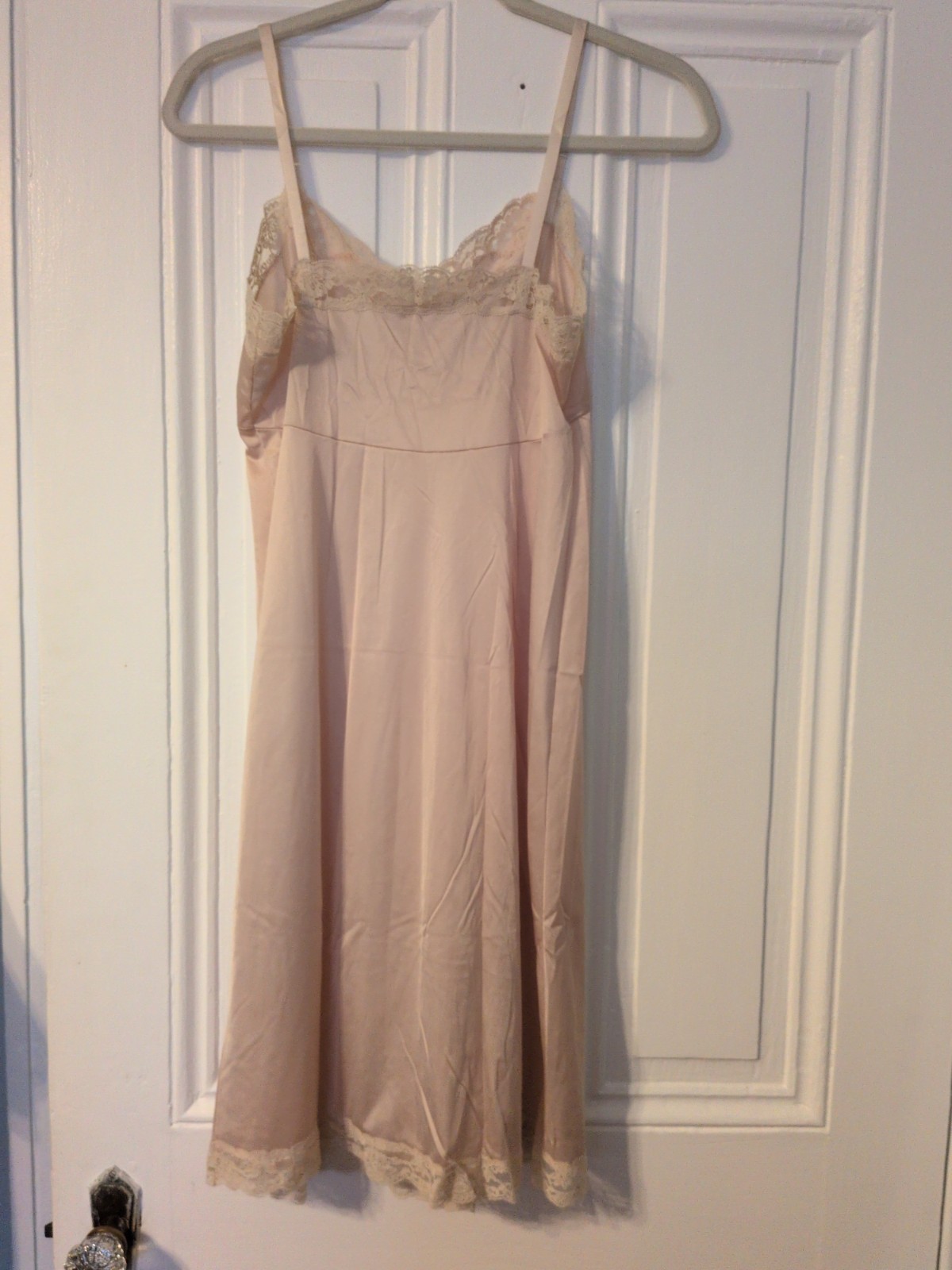 Vintage Vasaerette Beige Nylon Midi Slip Dress 34 F S/M Stretch Adjustable Strap