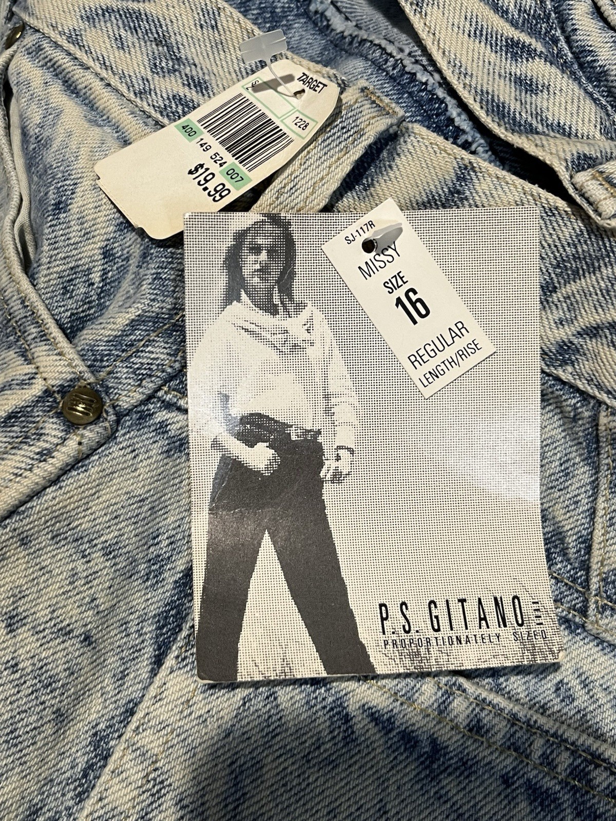 NEW VINTAGE 1989 PS Gitano ACID WASHED Women 16 32×30 Denim Blue Jeans USA MADE